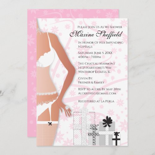 Diamond Lingerie Bridal Shower White and Pink Invitation