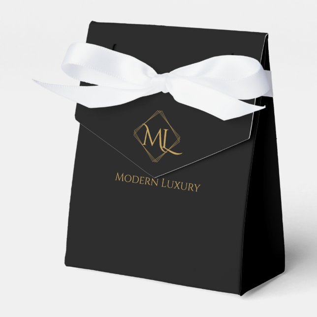Diamond Logo | Black & Gold Favor Boxes (Front Side)