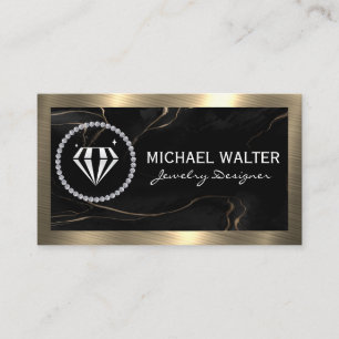 Diamond Logo Black Marble Gold Metallic Business Card