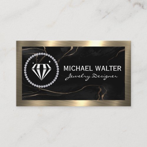 Diamond Logo  Black Marble  Gold Metallic Business Card