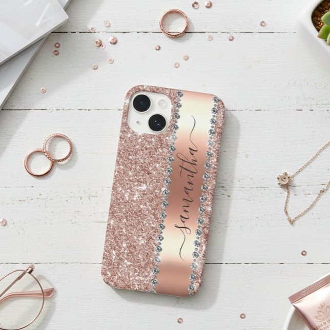 Diamond Look Glitter Calligraphy Name Rose Gold Case-Mate iPhone Case (Creator Uploaded)