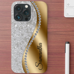 Diamond Look Gold Metal Personalized Glam Case-Mate iPhone 14 Case