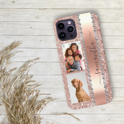 Diamond Look Photo Glitter Name Monogram Rose Gold iPhone 12 Pro Case