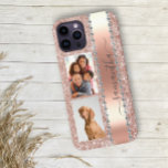 Diamond Look Photo Glitter Name Monogram Rose Gold iPhone 12 Pro Case<br><div class="desc">Any glitter or diamonds in design are photos and simulated. This design may be personalized in the area provided by changing the photo and/or text. Or it can be customized by clicking Personalize this Template and then choosing the click to customize further option and delete or change the color of...</div>