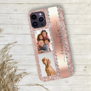 Diamond Look Photo Glitter Name Monogram Rose Gold iPhone 12 Pro Case