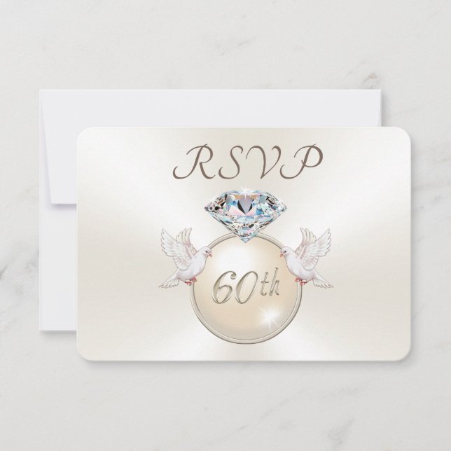 Diamond Love Birds 60th Anniversary RSVP Cards (Front)