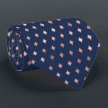 Diamond Lozenge Pattern Rose Gold Navy Blue Neck Tie<br><div class="desc">This trendy necktie features a pattern of lozenge or diamond shapes in rose gold faux foil on a navy blue background. Ideal for groomsmen in a navy blue and rose gold themed wedding.</div>