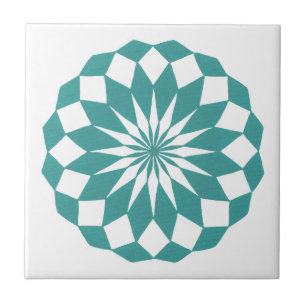 Diamond Mandala in Teal Turquoise Tile Trivet