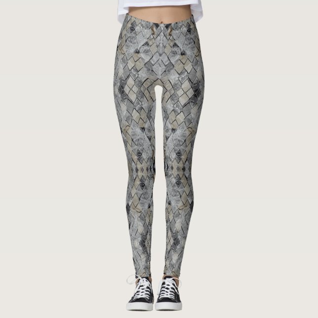 Diamond marble gray beige tiles leggings (Front)