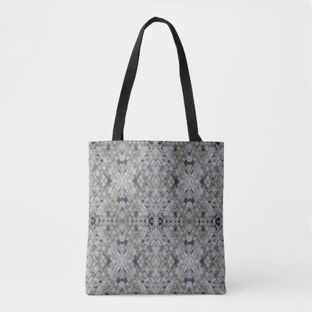 Diamond marble gray beige tiles  tote bag (Front)