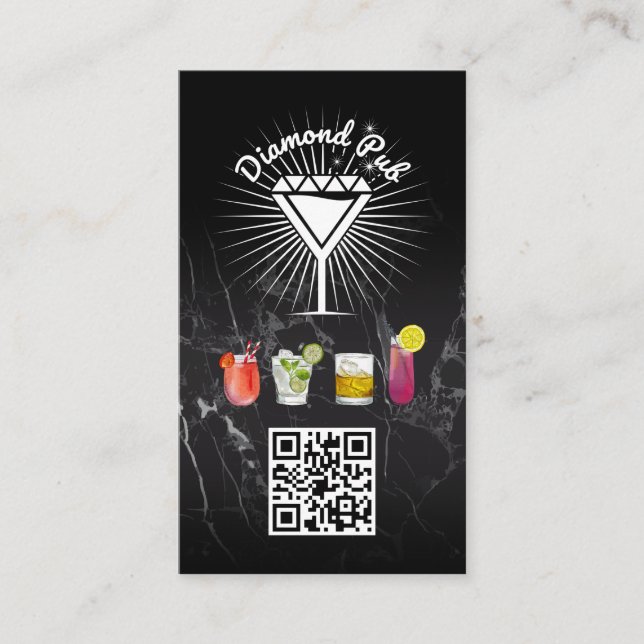 Diamond Martini Glass Logo | QR Code Business Card (Front)