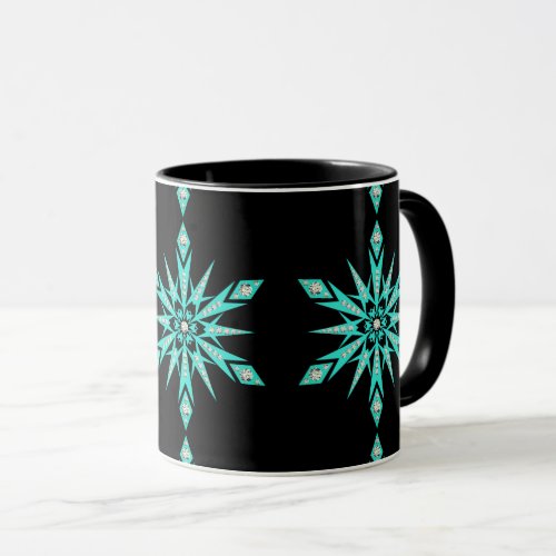 Diamond mid century snowflake turquoise black mug