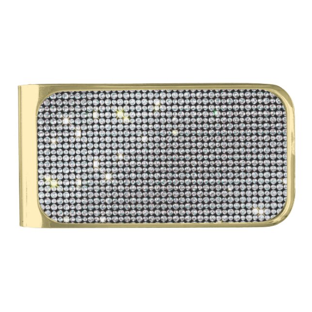 Diamond Money Clips, brilliant white crystal Gold Finish Money Clip (Front)