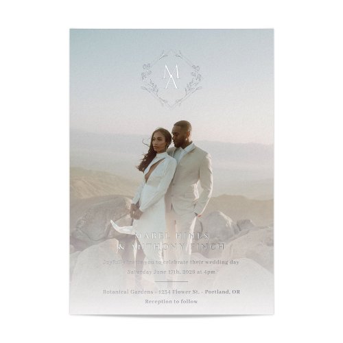 Diamond Monogram and Photo Wedding Foil Invitation