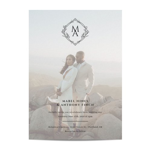 Diamond Monogram and Photo Wedding Invitation