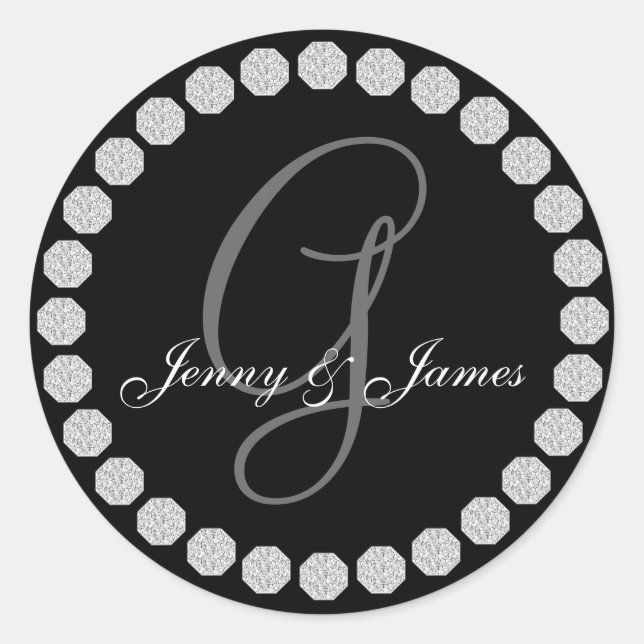Diamond Monogram G Names Wedding Favor Labels (Front)