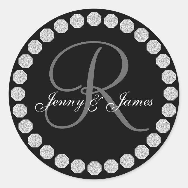 Diamond Monogram R Names Wedding Favor Labels (Front)
