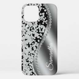 Diamond Monogram Silver Faux Glitter Bling  iPhone 12 Case