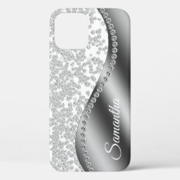 Diamond Monogram Silver Metal Bling Case-Mate iPho iPhone 12 Case