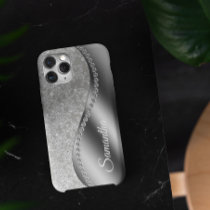 Diamond Monogram Silver Metal Bling iPhone 13 Pro Case