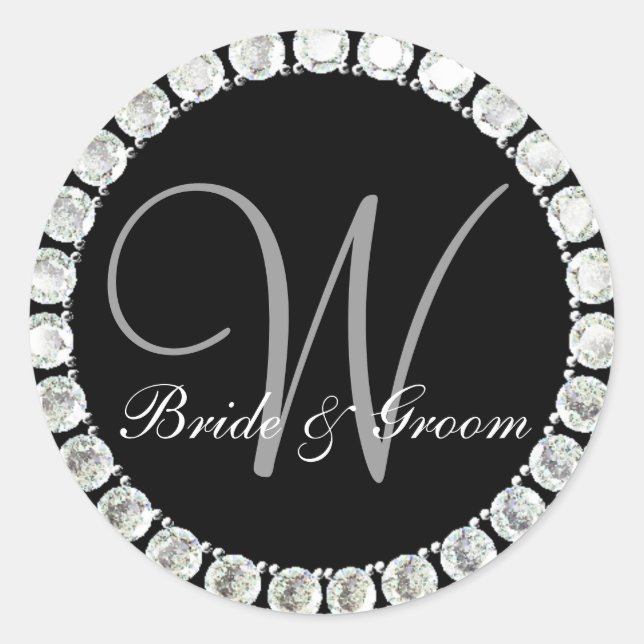 Diamond monogram W customizable Classic Round Sticker (Front)