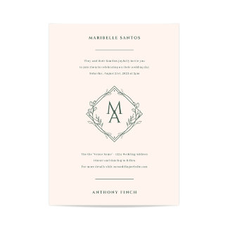 Diamond Monogram With Flowers Evergreen Wedding Invitation