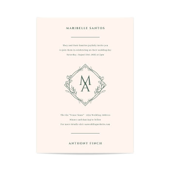 Diamond Monogram With Flowers Evergreen Wedding Invitation by origamiprints at Zazzle