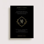 Diamond Monogram With Flowers in Gold Wedding Foil Foil Invitation<br><div class="desc">This black wedding invitation features a modern diamond-shaped monogram at its center, with the bride and groom's initials prominently displayed. The monogram is surrounded by classic typography in a white and shiny gold foil, adding a touch of elegance to the design. Delicate floral details further embellish the invitation, giving it...</div>
