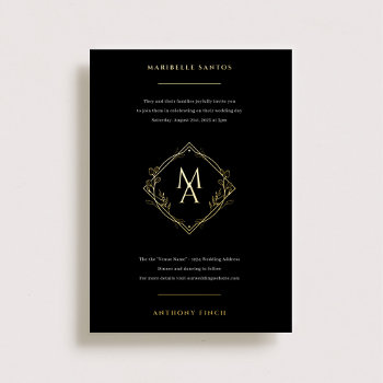 Diamond Monogram With Flowers In Gold Wedding Foil Foil Invitation by origamiprints at Zazzle
