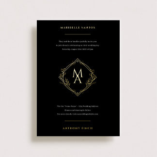 Diamond Monogram With Flowers in Gold Wedding Foil Invitation