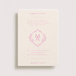 Diamond Monogram With Flowers in Pink Wedding Invitation<br><div class="desc">This ivory wedding invitation features a modern diamond-shaped monogram at its center, with the bride and groom's initials prominently displayed. The monogram is surrounded by classic typography in a vibrant bright pink, adding a touch of elegance to the design. Delicate floral details further embellish the invitation, giving it a romantic...</div>