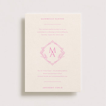 Diamond Monogram With Flowers In Pink Wedding Invitation by origamiprints at Zazzle