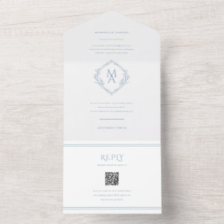 Diamond Monogram With Flowers Trifold Wedding All In One Invitation