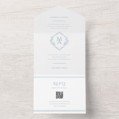Diamond Monogram With Flowers Trifold Wedding All In One Invitation