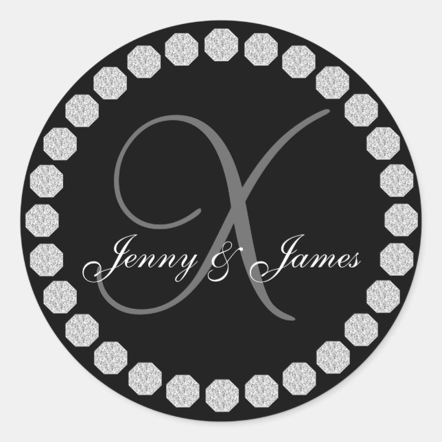Diamond Monogram X Names Wedding Favor Labels (Front)