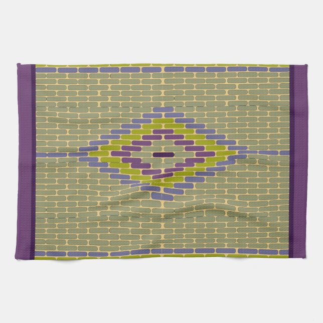 Diamond Mosaic tiles cool colors kitchen towel (Horizontal)