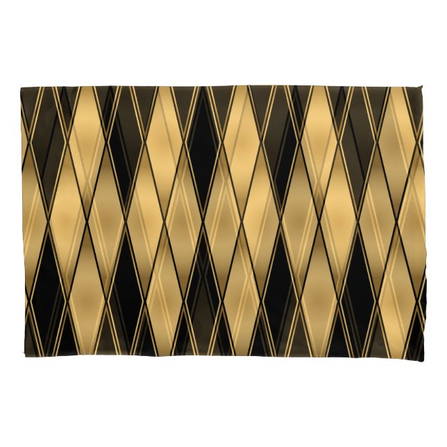 Diamond motif: gold-black elegant pattern. pillow case (Front)