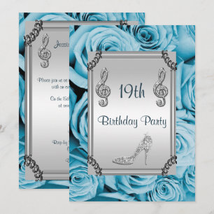 Diamond Music Note, Stiletto & Blue Roses 19th Invitation
