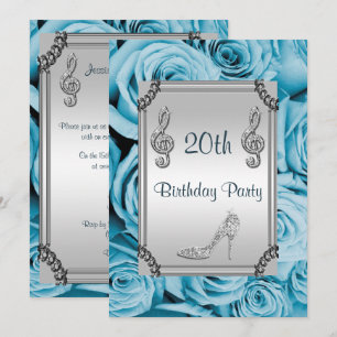Diamond Music Note, Stiletto & Blue Roses 20th Invitation