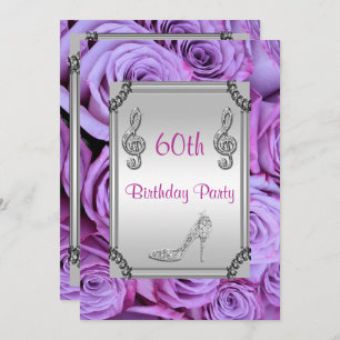 Diamond Music Note, Stiletto & Lilac Roses 60th Invitation