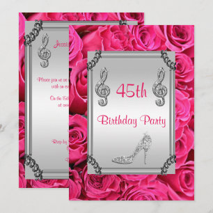 Diamond Music Note, Stiletto & Pink Roses 45th Invitation