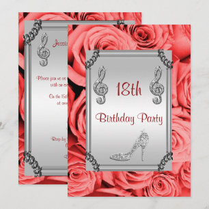 Diamond Music Note, Stiletto & Red Roses 18th Invitation