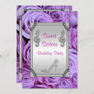 Diamond Music Note, Stiletto & Roses Sweet 16 Invitation