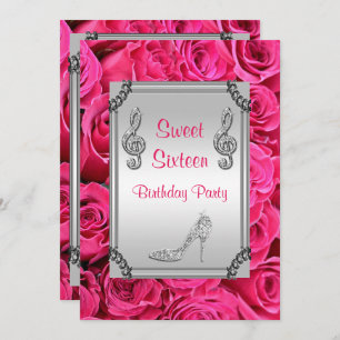 Diamond Music Note, Stiletto & Roses Sweet 16 Invitation