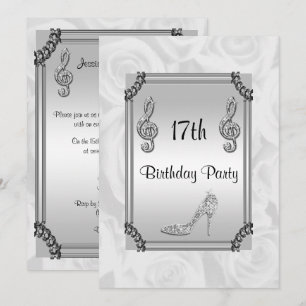 Diamond Music Note, Stiletto & White Roses 17th Invitation