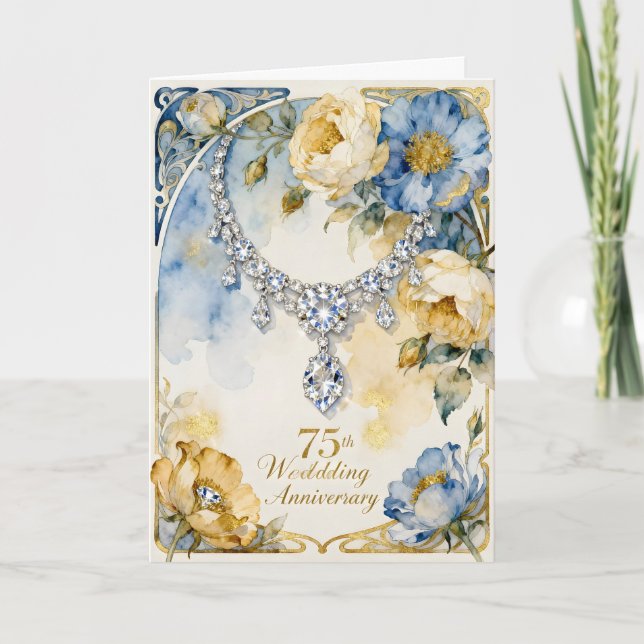 Diamond Necklace 75th Wedding Anniversary Card (Front)