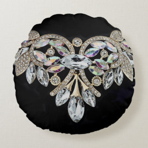 Diamond necklace black silver rhinestone round pillow