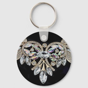 Diamond necklace silver black crystal look keychain