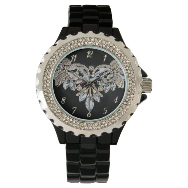 Diamond necklace silver black elegant  watch (Front)