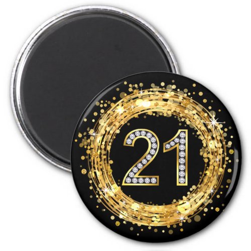 Diamond Number 21 Glitter Bling Confetti  gold Magnet